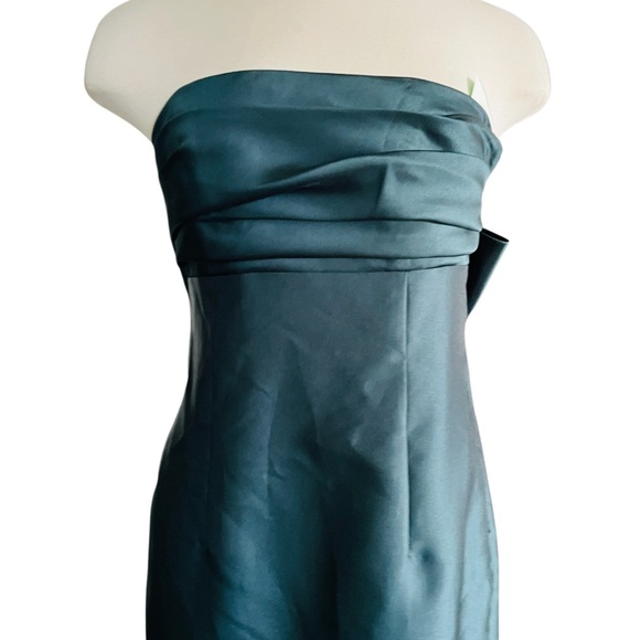 Alfred Sung Strapless Bow Back Satin Column Gown Evergreen Size 10 NWT - Picture 6 of 12